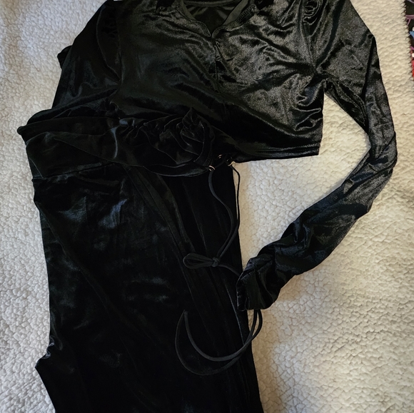 NWT Dolls Kill Luxurious Soft Velor Black Pant And Jacket Set - Picture 8 of 13